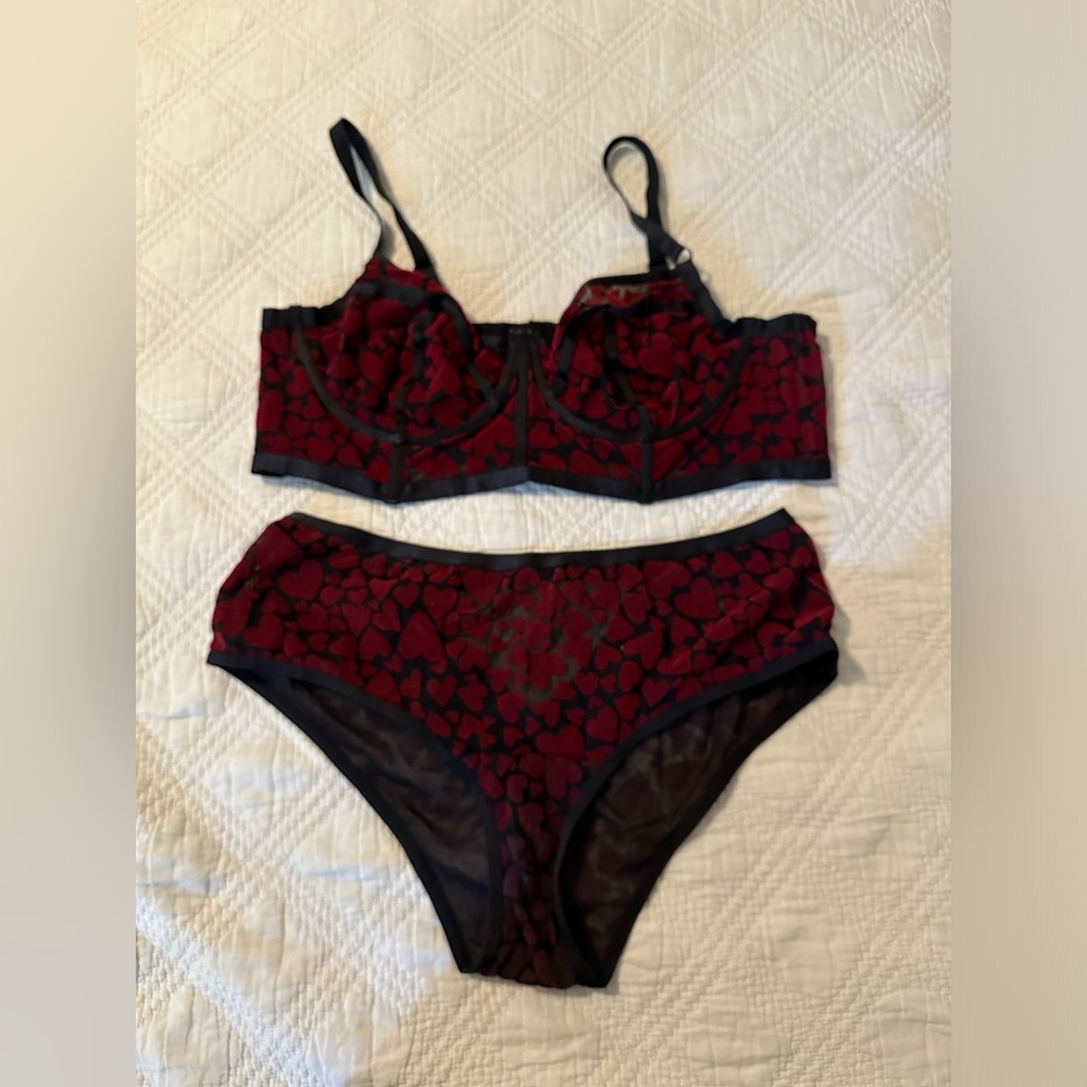 Torrid Valentines Velvet Heart and Black Mesh Lingerie Set